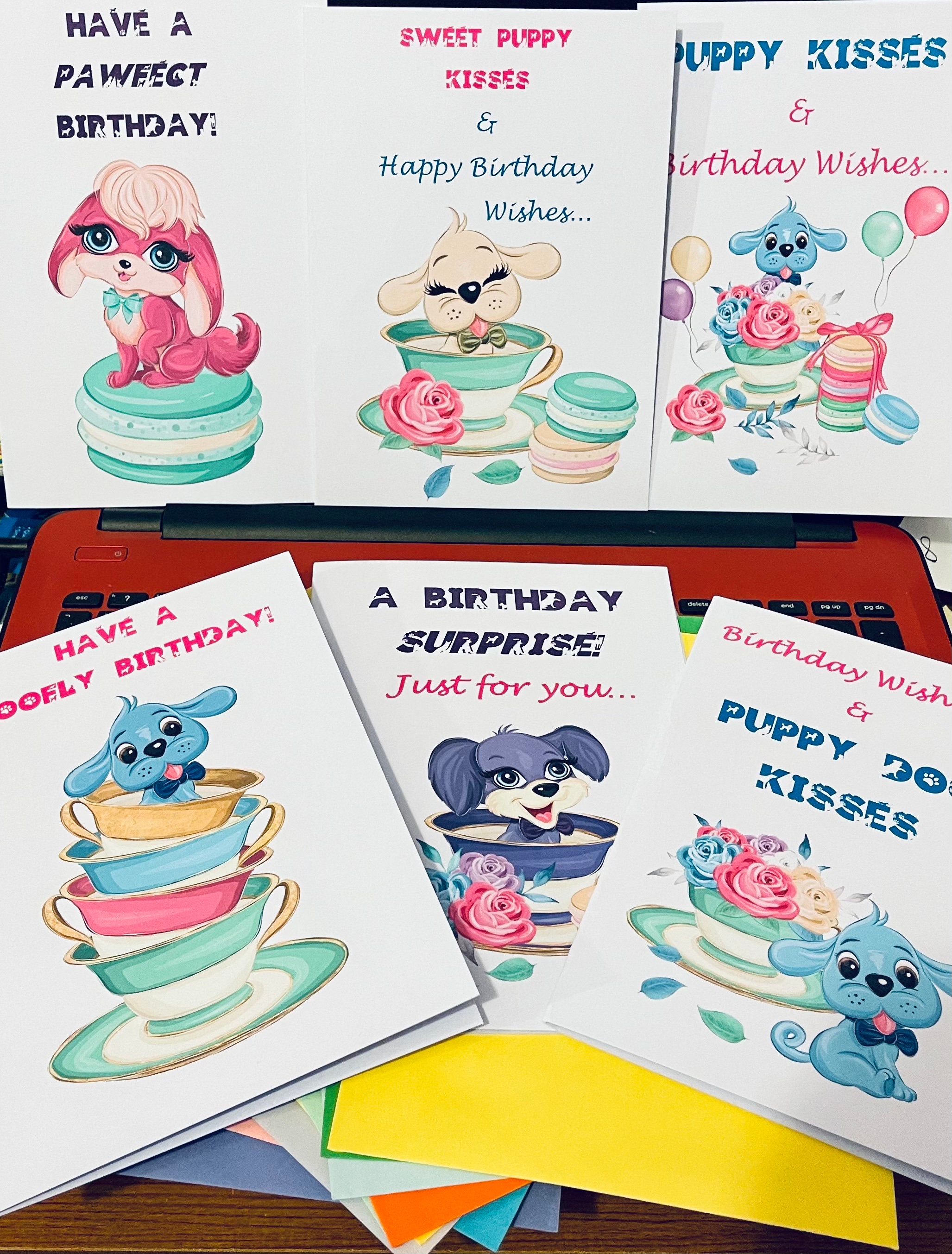 printable birthday cards set of 6 digital download puppy etsy