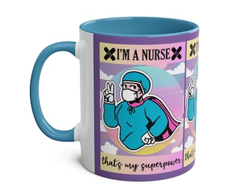 Mug infirmière, infirmière super-héros, infirmière de remerciement, cadeau pour infirmière, tasses à café bicolores, 11 oz, passe au lave-vaisselle, passe au micro-ondes, cadeau de remerciement