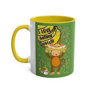 Monkey Banana Split Mug, Ice Cream Cup, I Love Banana Splits!!, Gift For Banana Split Lovers!, Two-Tone Coffee Mugs, 11oz