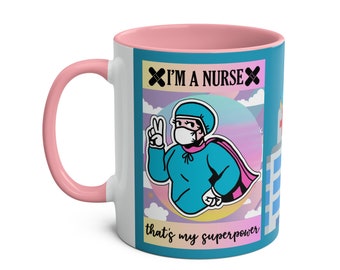 Mug infirmière, infirmière super-héros, infirmière de remerciement, cadeau pour infirmière, tasses à café bicolores, 11 oz, passe au lave-vaisselle, passe au micro-ondes, cadeau de remerciement