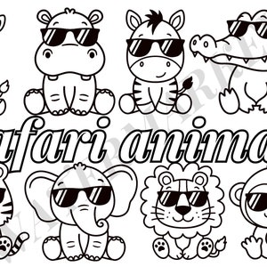 Party Stickers | Safari Animal Colouring Labels | 3 Sizes to Choose From | Pack of 10 Sticker | Lion, Tiger, Elephant, Hippo, Giraffe, Zebra