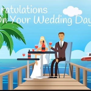 Wedding card video, digital download video for couple, tropical scene for wedding, wedding gift, wedding card, digital animation with sound