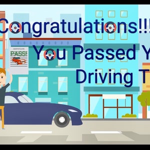 Driving test pass gifts for male, driving test card, driving test pass card, digital driving test pass animated card for male, downloadable