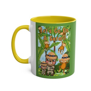 Monkey Mug for Kids, Let&#39;s Go On A Safari, Monkeys and Bears, Jungle Explorer Cup, Two-Tone Coffee Mugs, 11oz