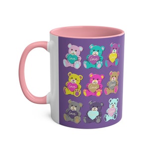 Teddy Bear Mug, Cute Kid&#39;s Mug, Staffroom Mug, Tea Cup, Work Mug, Multi-colour Teddy Mug, Love Teddy Bears, Two-Tone Coffee Mugs, 11oz