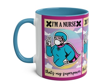 Mug infirmière, infirmière super-héros, infirmière de remerciement, cadeau pour infirmière, tasses à café bicolores, 11 oz, passe au lave-vaisselle, passe au micro-ondes, cadeau de remerciement