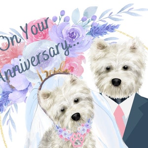 Karta rocznicowa z motywem westie, prezent dla pary, karta rocznicowa ślubu Westie, DO DRUKU, karta z pozdrowieniami rocznicowymi, karta rocznicowa dla psa