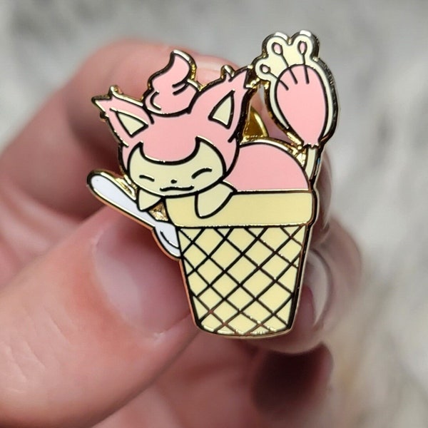 Pokemon Skitty PokeCone Gold Adorable Pink Cat Anime Enamel Pin