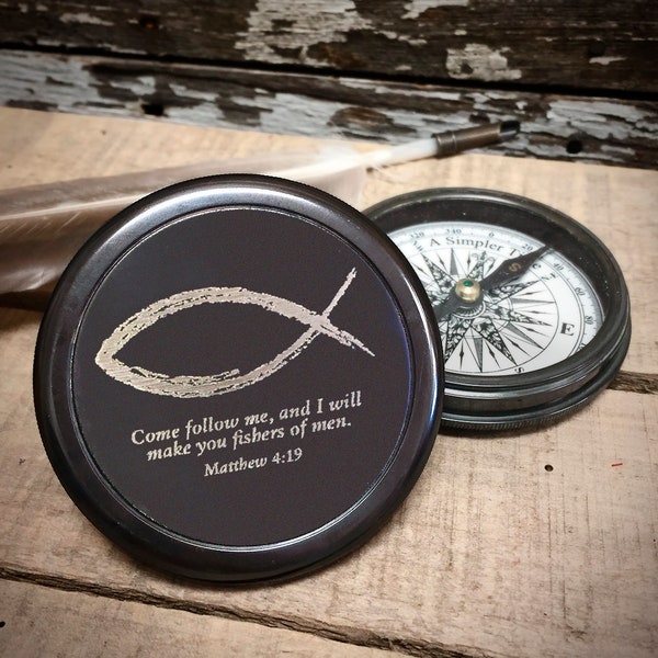 Sign Of The Fish Engraved Compass