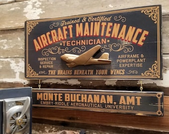 Aircraft Maintenance Wood Sign with Optional Personalization