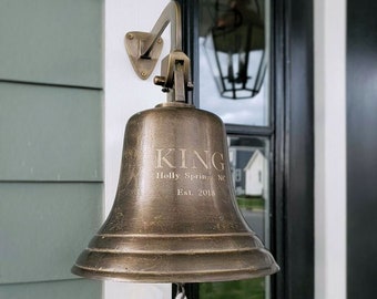 Engraved 8 Inch Distressed Brass Wall Bell