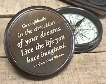 Henry David Thoreau Quote Brass Compass