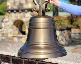 20 Inch Diameter Personalized Ridged Antiqued Brass Hanging Bell