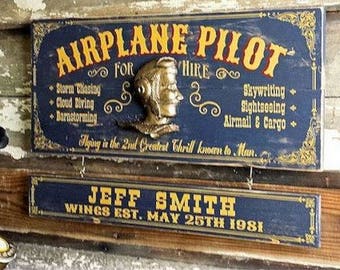 Airplane Pilot Wood Sign with Optional Personalization