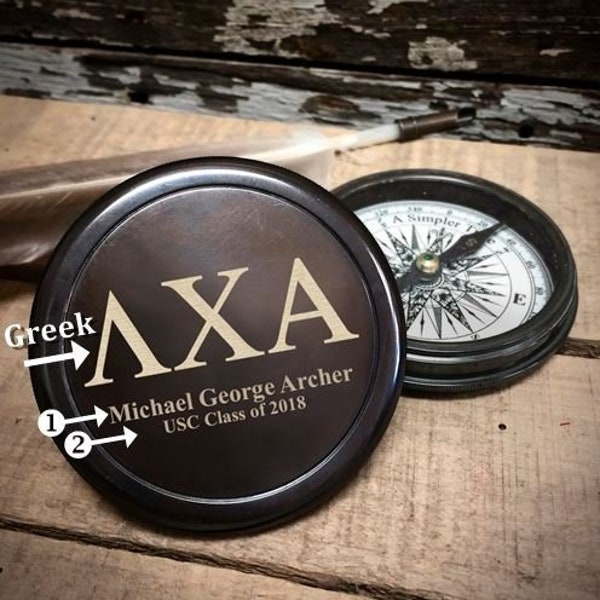 Greek Letters Custom Brass Compass Initiation Gift