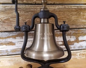 Engraved Large Antiqued Brass Railroad Bell