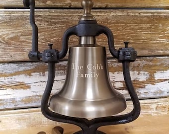 Engraved Large Antiqued Brass Railroad Bell