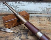 18 Inch Leather and Brass Telescope with Engraved Name Plate