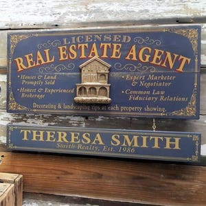 Real Estate Agent Wood Sign with Optional Personalization image 1