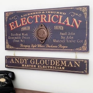 Electrician Wood Sign with Optional Personalization