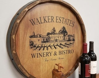 Personalized Wine Estate Quarter Barrel Sign with Spigot