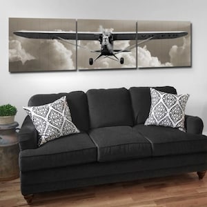 Piper J-3 Airplane Wood Triptych Art