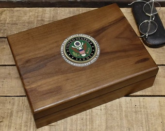 Personalized U.S. Army Walnut Keepsake Box with Colored Medallion