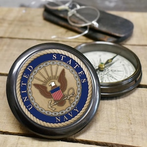 Personalized U.S. Navy Colored Medallion on Compass