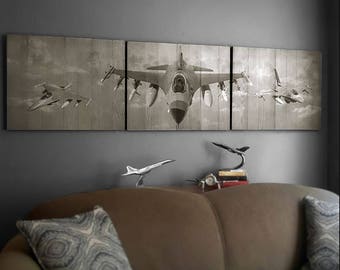 F-16 Fighter Planes Wood Triptych Art