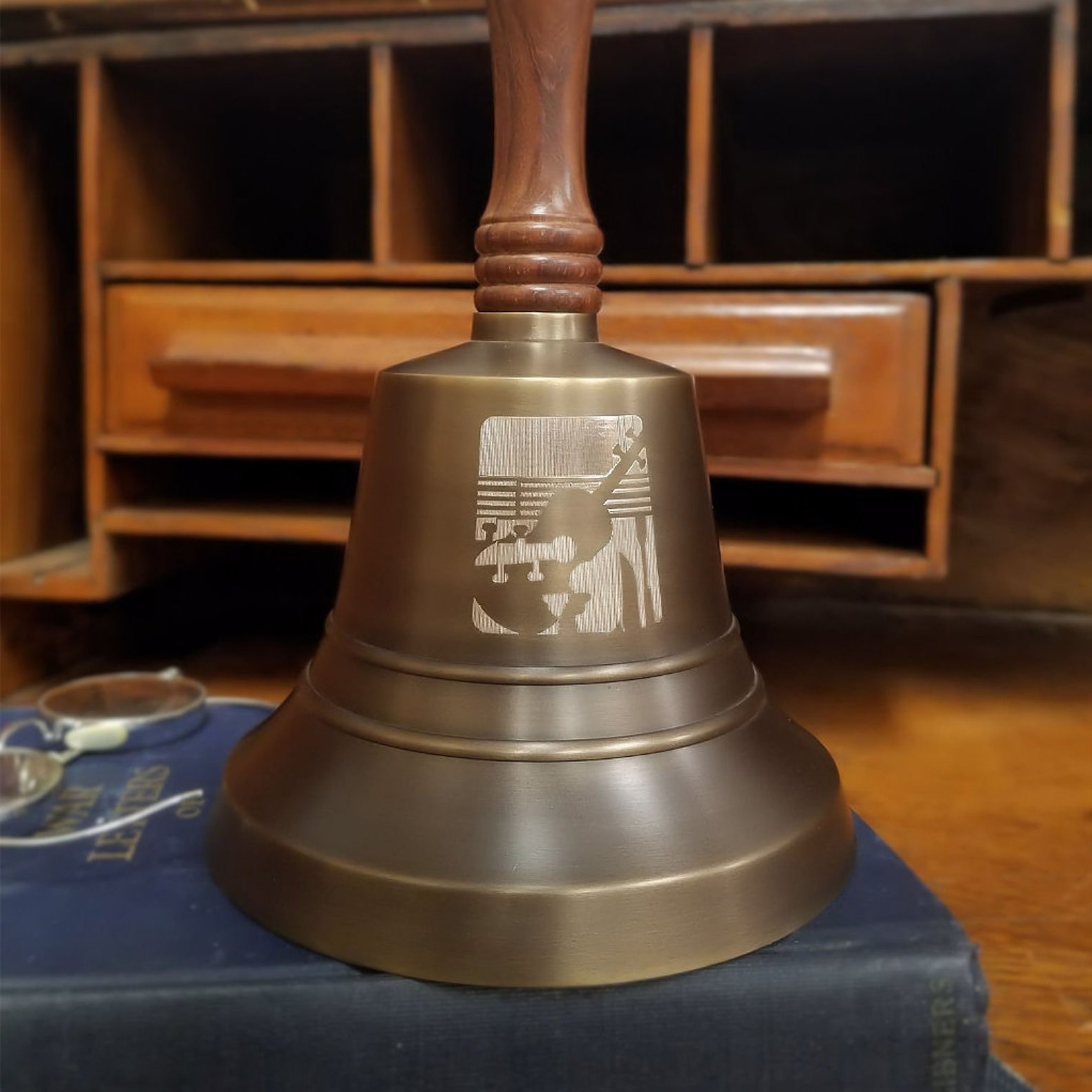 Custom Logo Engraved Brass Hand Bell 9 Tall Etsy UK