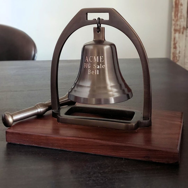 Engraved Large Antiqued Brass Desk Bell With Striker Etsy