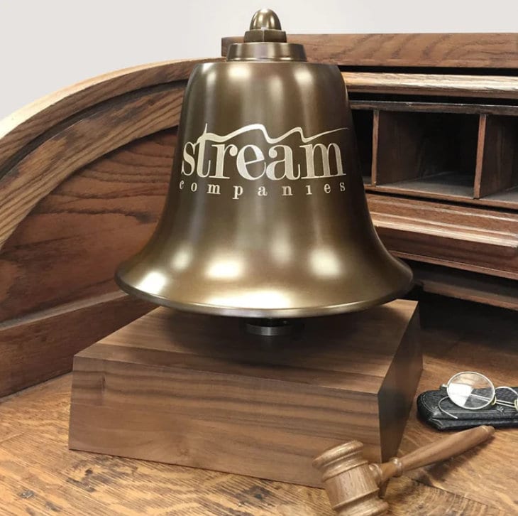 Deluxe Engraved Antiqued Brass Stock Market Bell -Large