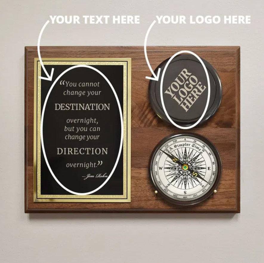 Company Logo Engraved Compass on Plaque - Etsy