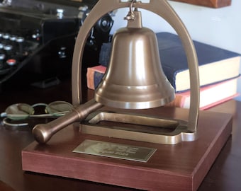 Medium Deluxe Engravable Antiqued Brass Desk Bell With Striker