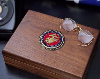 Personalized Walnut Keepsake Box with U.S. Marines Medallion