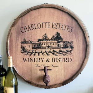 Personalized Wine Estate Quarter Barrel Sign with Spigot