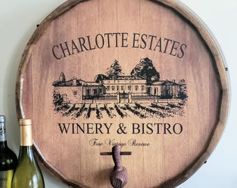 Personalized Wine Estate Quarter Barrel Sign with Spigot >>> Order by 12/14 to receive by Christmas Eve!