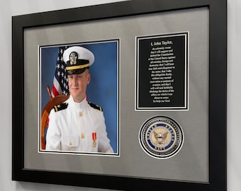 Framed Navy Portrait With Personalized Plaque And Raised Medallion