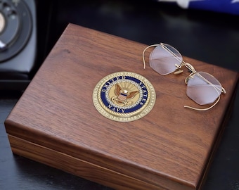 Personalized U.S. Navy Colored Medallion Walnut Keepsake Box