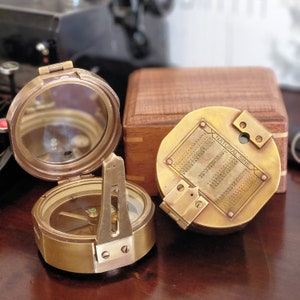 Antiqued Brass Military Compass with Engraved Box