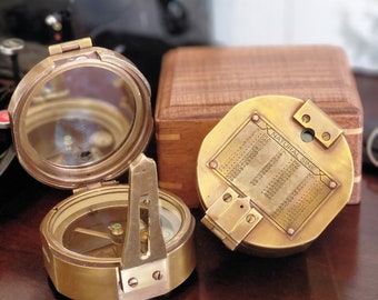 Antiqued Brass Military Compass with Engraved Box