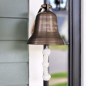 Engraved 6 Inch Ridged Antiqued Brass Wall Bell - 4 pounds
