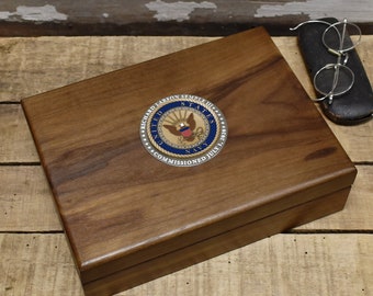 Personalized U.S. Navy Colored Medallion Walnut Keepsake Box