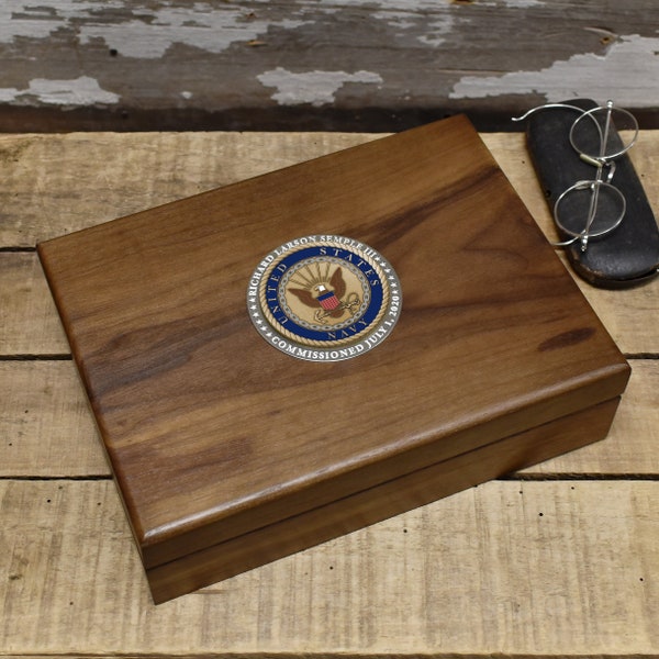 Personalized U.S. Navy Colored Medallion Walnut Keepsake Box