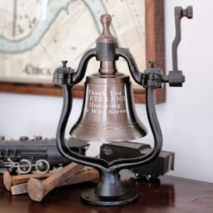 Engraved Medium Antiqued Brass Railroad Bell