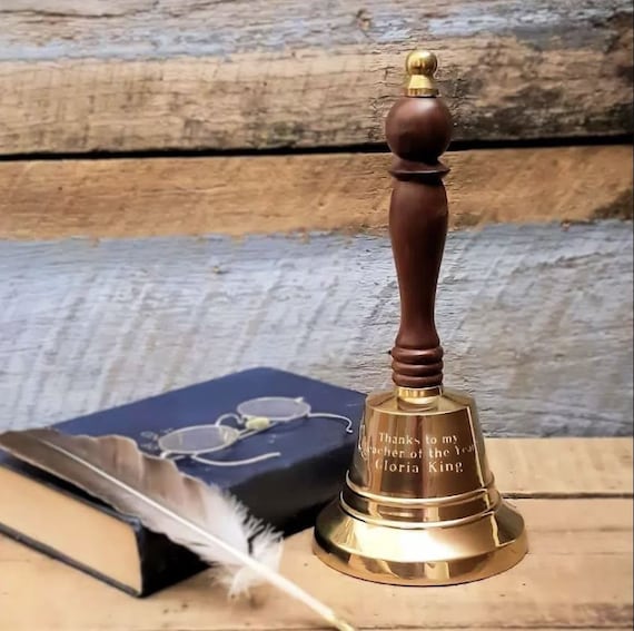 Engraved Polished Brass Finish Hand Bell - 9 Inch Tall