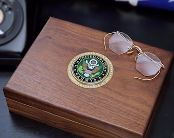 Personalized U.S. Army Walnut Keepsake Box with Colored Medallion