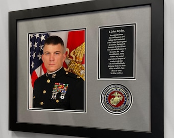 Framed Marines Portrait With Personalized Plaque And Raised Medallion
