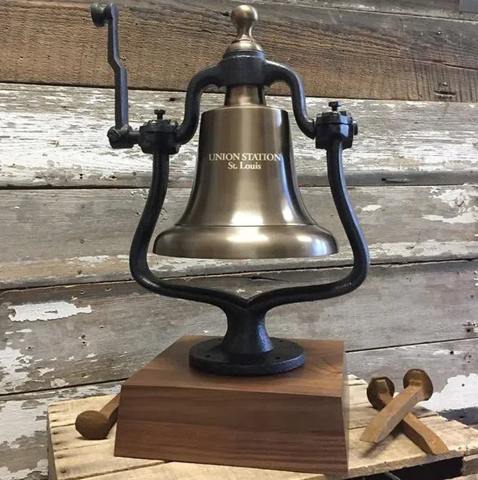 Large Deluxe Antique Brass Railroad Bell With Wood Base - Etsy