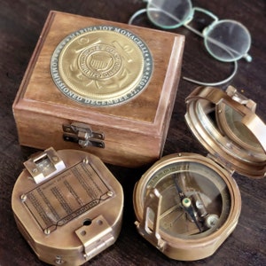 Personalized Coast Guard Brass Medallion Military Compass